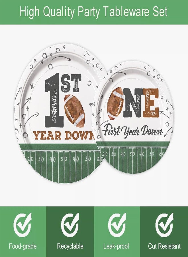 LANGASQUE Football First Year Down Birthday Decorations, 168pcs Paper Plates Napkins Set Football Theme Dinnerware Including Plates, Napkins, Cups, Knives, Forks, Spoons for Birthday Party Supplies - Image 3